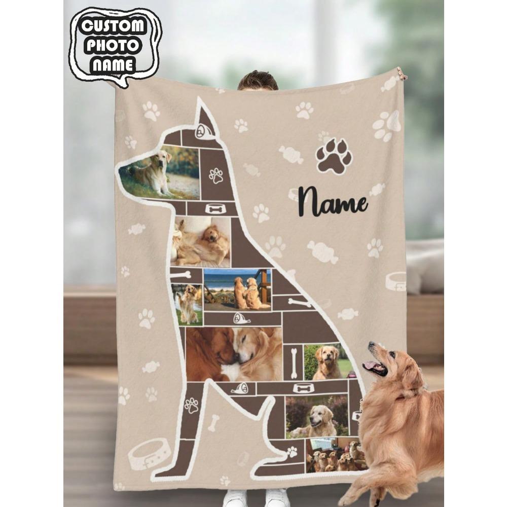 Personalized Name Flannel Blanket For Dog Cat Pets Custom Animal Photo Throws Blanket Pet Commemorative Gift