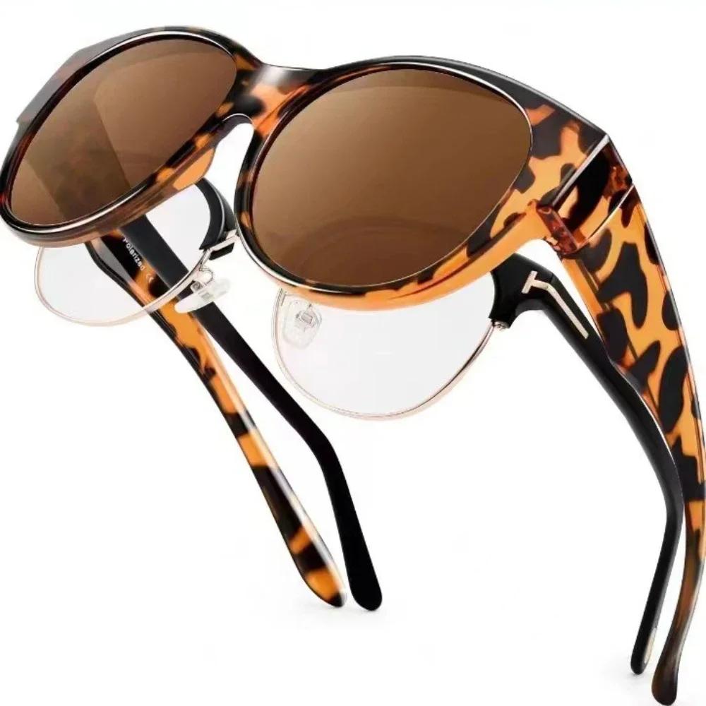 New Leopard Sunglasses Fit Over Prescription Glasses Unisex Anti UV Sunwear Covers Myopia Eyewear Fashion