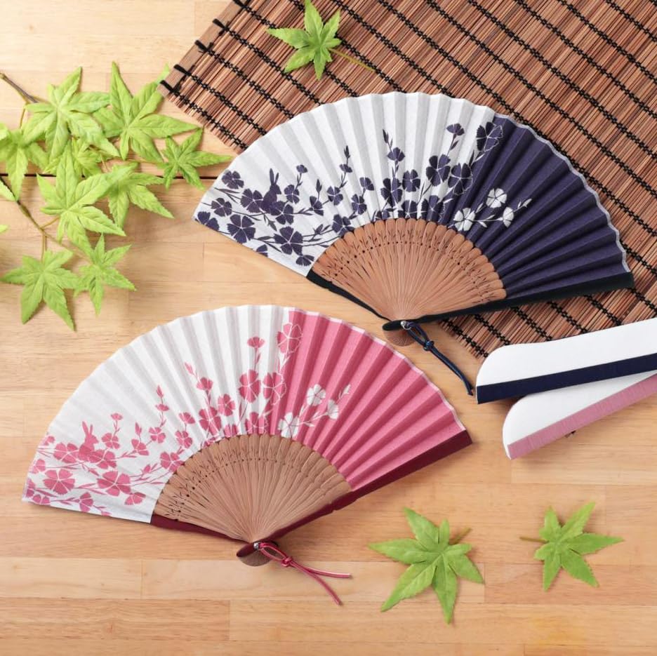 Folding fan for fan fan set with pink rabbit [Osaka Choseido] women, stylish, business, bag, holder, handkerchief,