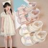 *Summer New Bow Children's Open Toed Casual Shoes Fashionable and Elegant Round Head Pearl Soft Princess Flat Sandals
