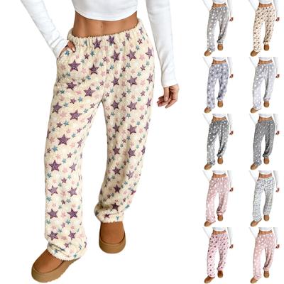Women's Pajama Pants, Plush Pajama Pants, Soft Elastic Waist Pajama Pants, Star Pants With 2 Pockets