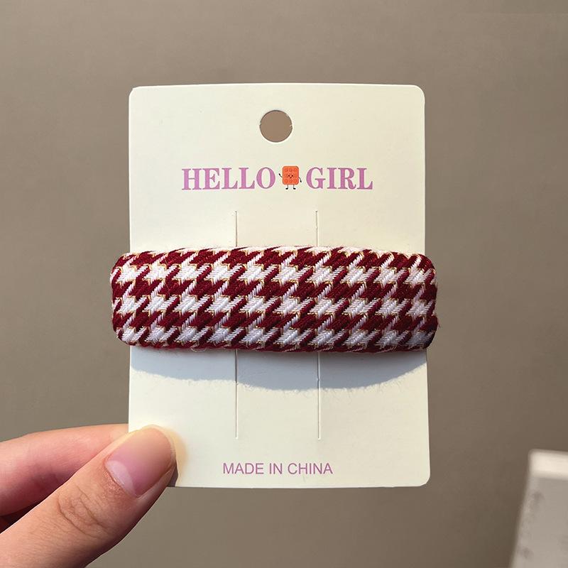 New Year's Sweet Red Hair Pin Women's Thousand Bird Grid Velvet Edge Clip BB Clip Sponge Thickened Bangs Clip Hair Accessories