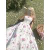 2026 spring and summer sweet romantic French fake style dress, suspender positioning printing waist backless European and American women's clothing