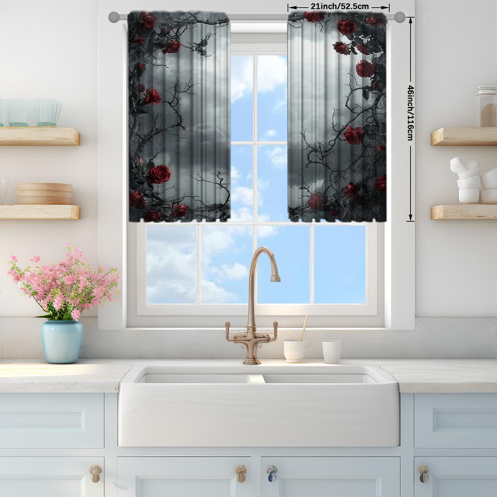 2pcs Gothic Roses Surround the Sky Printed Curtain for Home Decor - Rod Pocket Window Treatment for Bedroom   Office   Kitchen