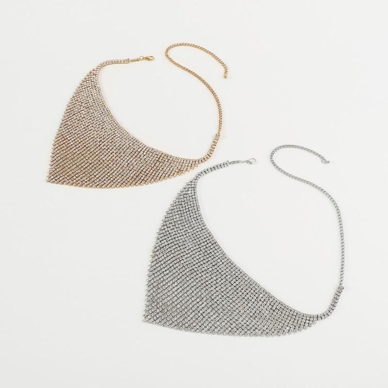 Retro Multi-row Flash Diamonds Bib Necklace Exaggerated Geometric Triangle Full Rhinestones Clavicle Chain for Female