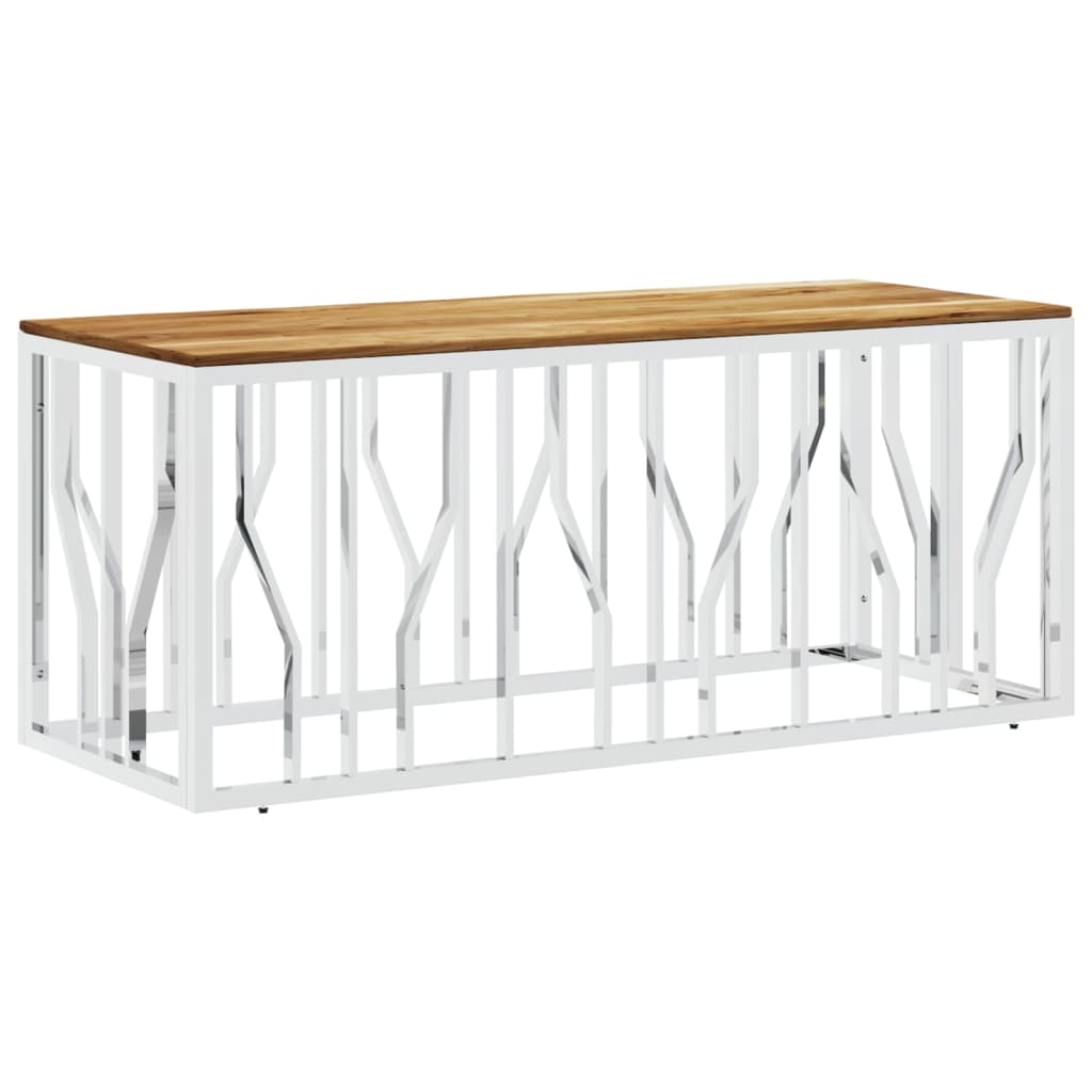 Coffee Table In Silver Stainless Steel and Solid Acacia Wood