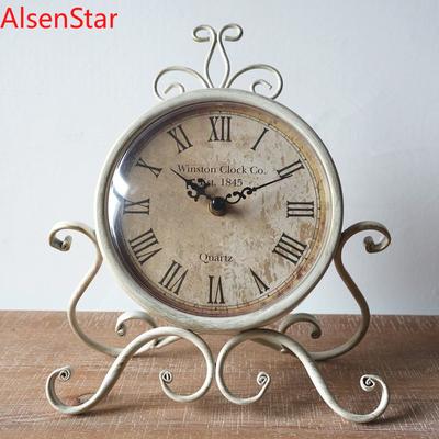 European Style Wrought Iron Mute Desk Clock, Creative Retro Living Room Decorative Table Clock, Home Decoration