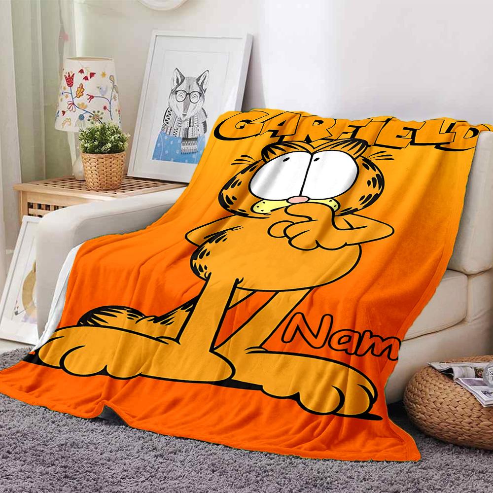 Custom Name Garfield's Adventure Flannel Blanket for Super Soft Cute Comfort Blanket for Travel Bedding Couch Sofa Blanket