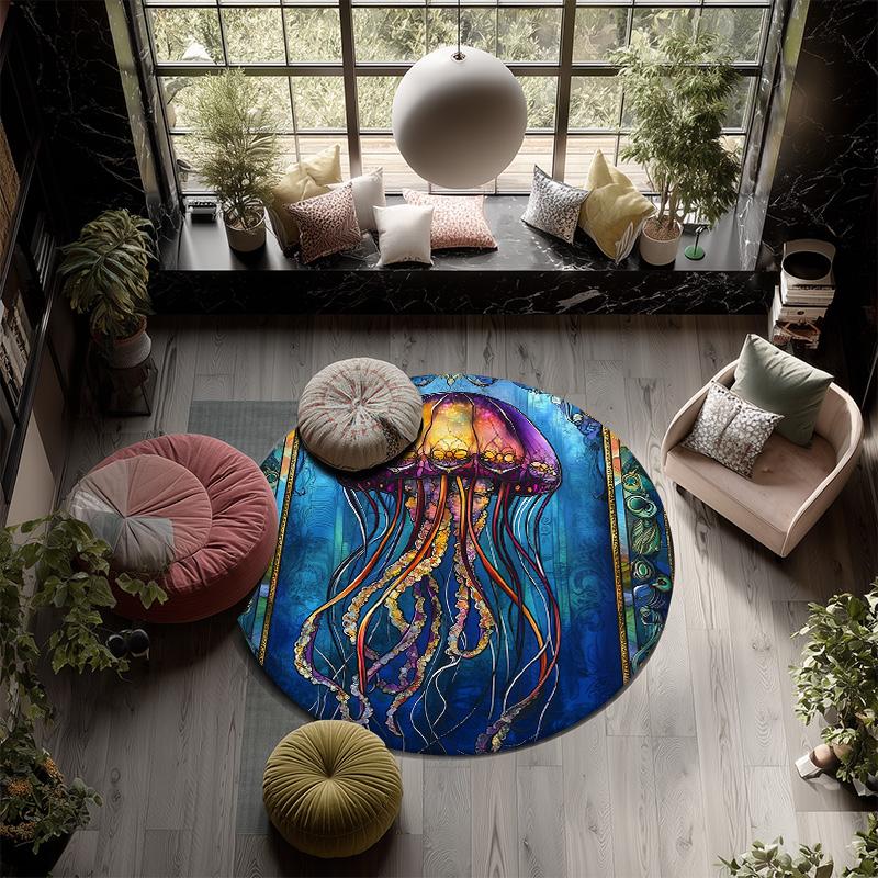Marine Animals,Round Area Rug,Carpet Rug for Living Room Bedroom Sofa Playroom Decor,Non-slip Floor Mat
