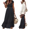 Women Dress Solid Color All-match Lace Stitching Ladies Sleeveless Casual Dress