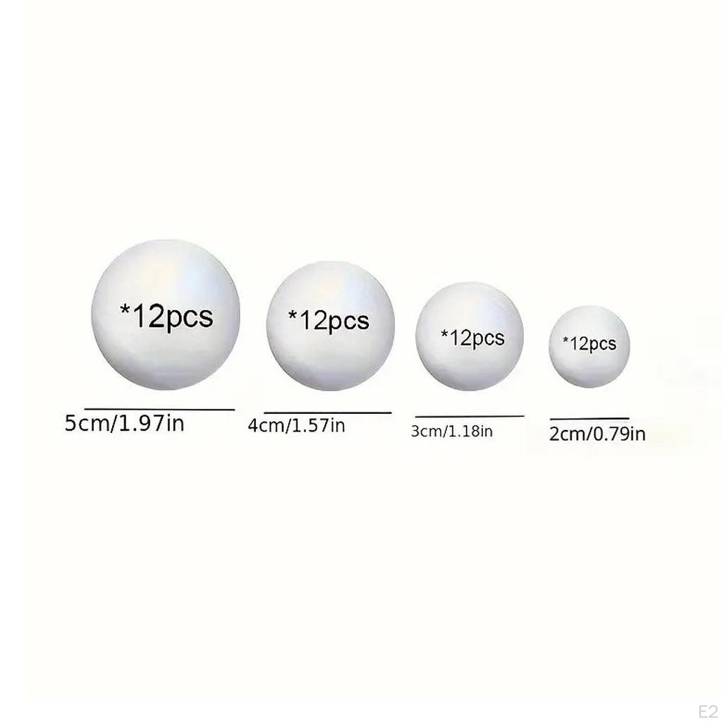 48x Foam Balls Sphere 6 Sizes Kids Round Polystyrene for Wedding Home Modeling Science