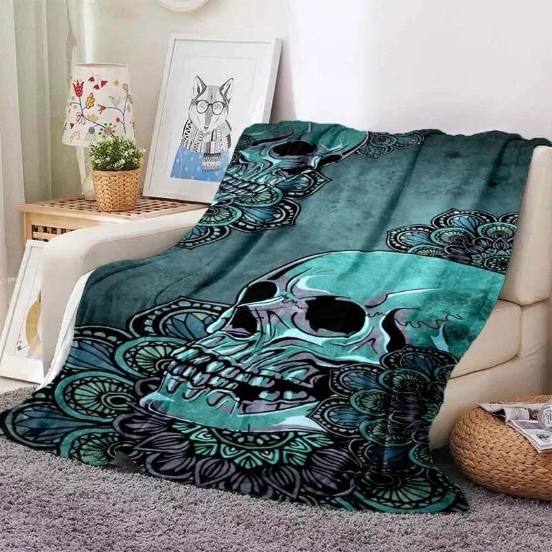 Vintage  Mexican Day of The DeadPattern Blanket Star Art Flannel Thin Blanket Portable Home Travel Office Lunch BreakBlanket