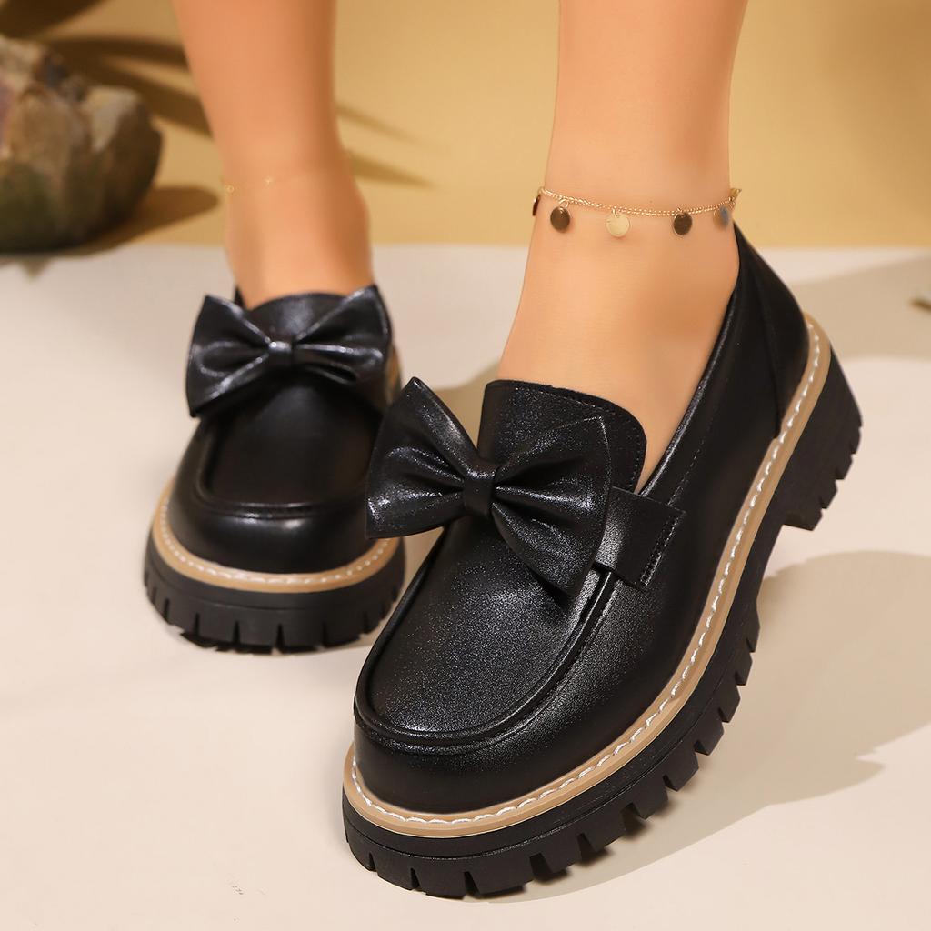 Spring and Autumn New Round Head Style Comfortable Casual Single Shoes Fashionable Shallow Mouth Sexy Bow High Heels for Women