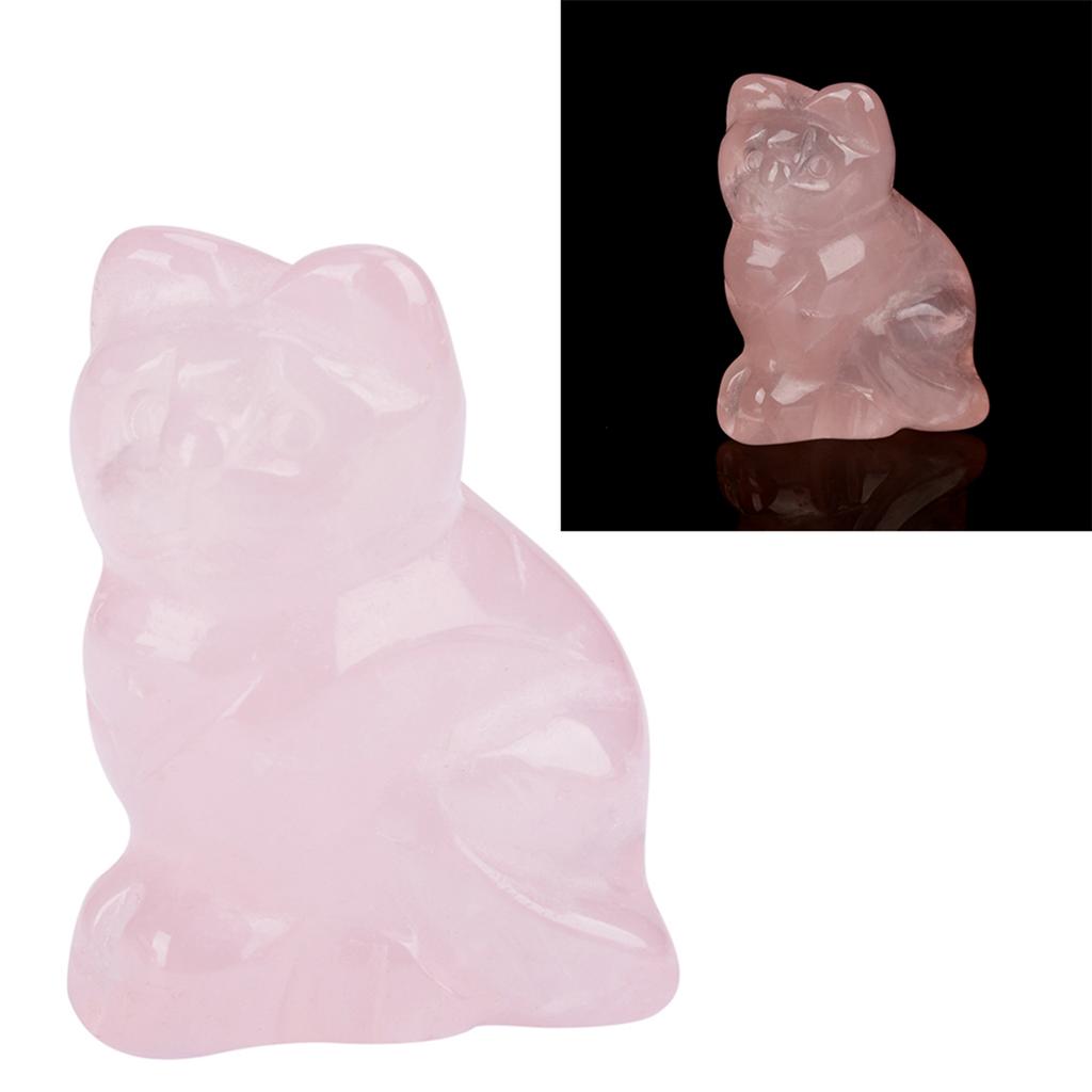 Rose Quartz Carved Kitten Shaped Decor Pink Crystal Healing Stone Gemstone Decoration