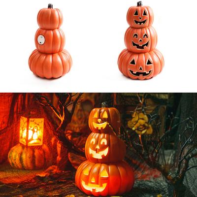 3 Tiers Halloween LED Pumpkin Lantern Decor Plastic Jack O Lantern Pumpkin Lights Light Up Pumpkin Halloween Pumpkin Decorations
