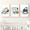 Modern Cartoon Art 3pcs Canvas Poster Crane Excavator Tractor Print Poster Living Room Children's Room Kindergarten Decor