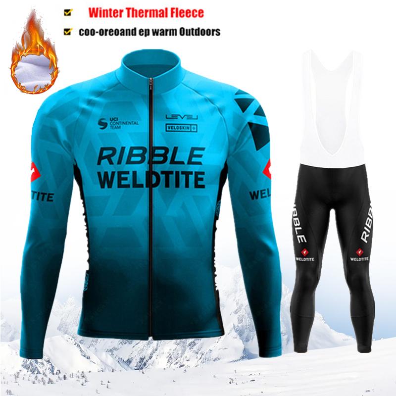 2025 Pro Team Winter Cycling Jerseys Set Yellow Long Sleeve Thermal Fleece Bicycle Clothing Keep Warm Bike Wear Suit Sportswear