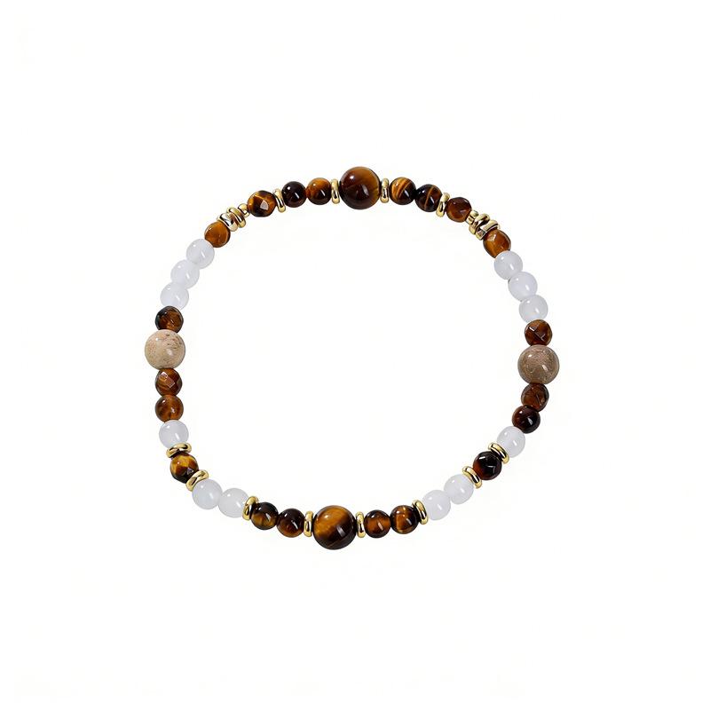 Arvaleff Men s Fashion Natural Stone Bracelet with Tiger Eye, Chrysanthemum Stone, and White Jade