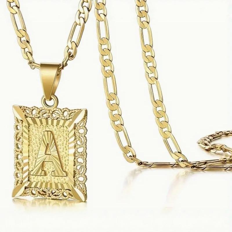 European and American style simple square 26 letter pendant necklace women's personality high-end design jewelry