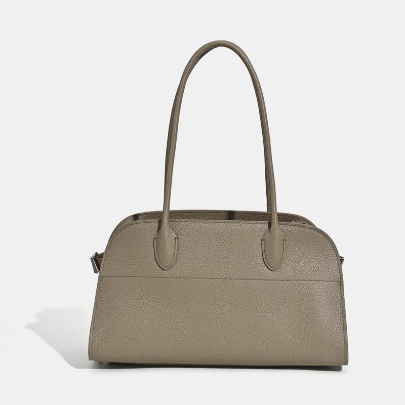 New Large-capacity Boston Bag Women's Commuter First-layer Cowhide Tote Bag Single Shoulder Axillary Bag High-end Bowling Bag