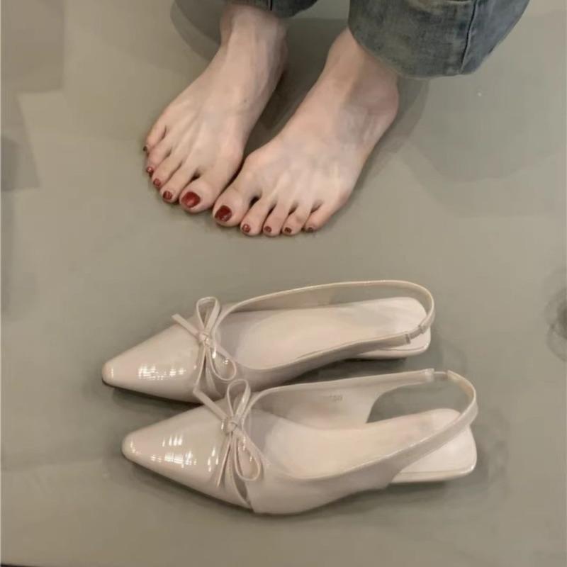 Spring and summer new beautiful pointed single shoes women's flat bottom bow empty bag head sandals
