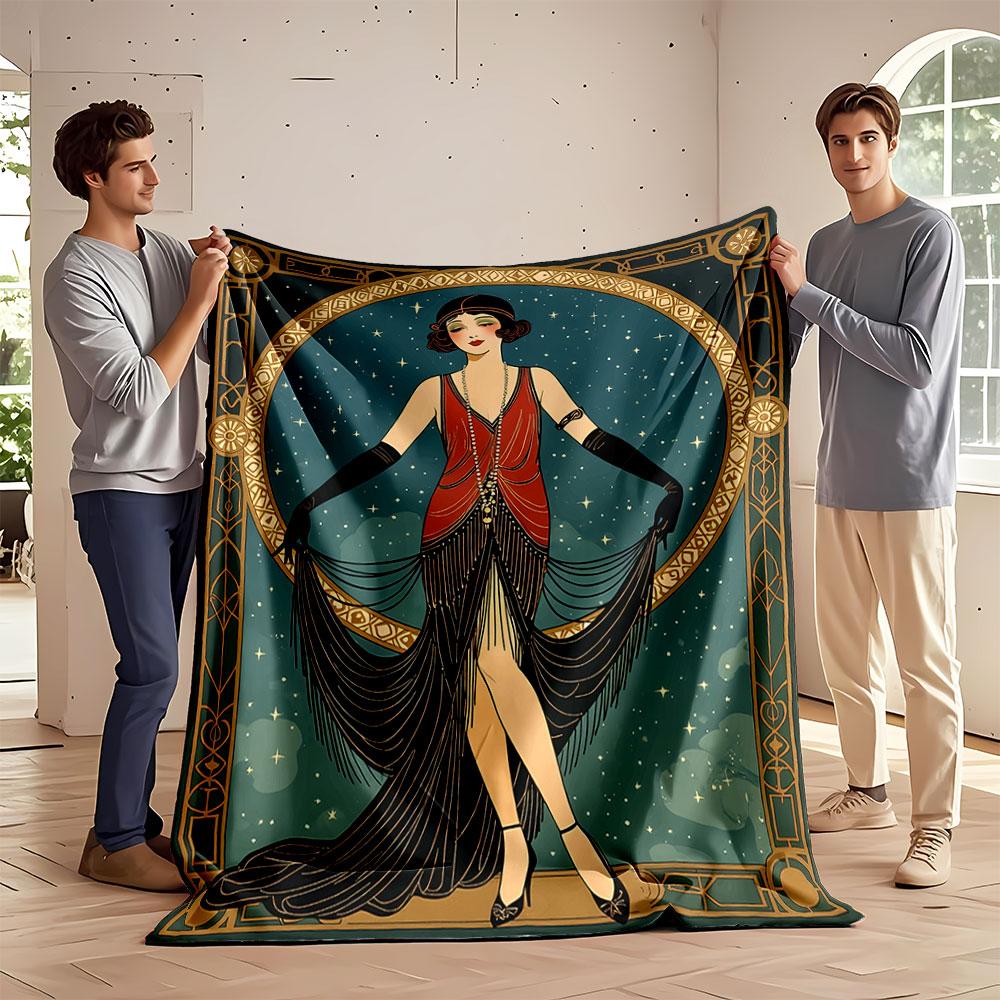 Elegant Vintage Art Deco Design with a Flapper Woman Framed In Gold. for All Seasons Blanket Lunch Break Throw Gift