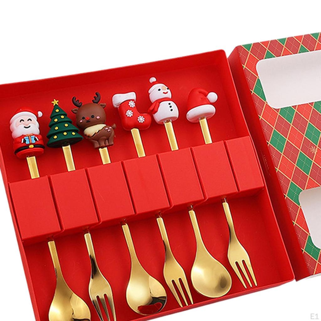 6 Piece Christmas Coffee Set, Cutlery, Pastry Forks And Teaspoons Stainless Steel for Party Mixing