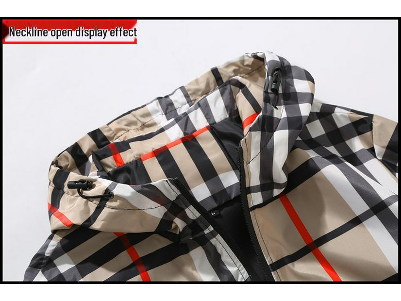 6681 Jarní Nová Pánská Kostkovaná Ležérní Bunda s Kapucí - Dospívající Student Plus Size Trend