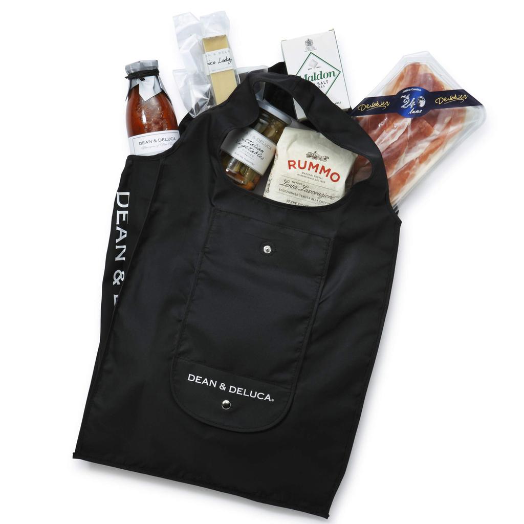 Dean & Deluca Shopping Bag, Black, Eco Bag, Foldable, Lightweight, Compact, 43 x 37 x 14 cm