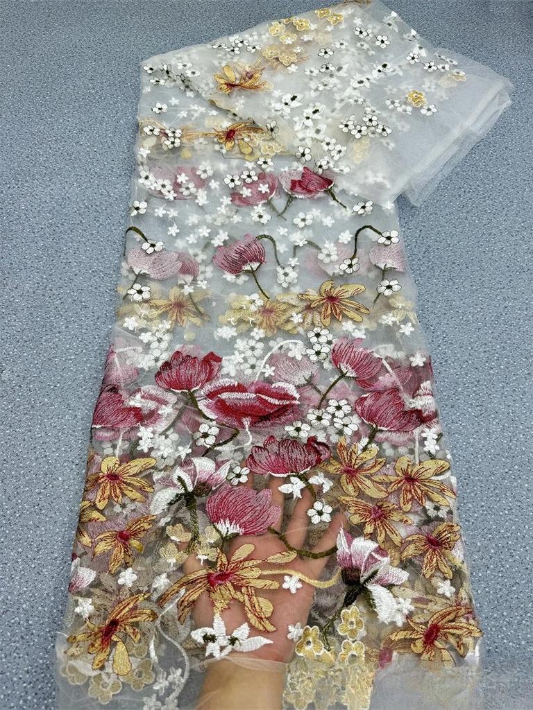 Wide 130cm Flower Embroidery Fabric Soft Tulle Nigerian Lace Fabrics Bridal Wedding Dress Cheongsam Prom Dress Applique Crafts