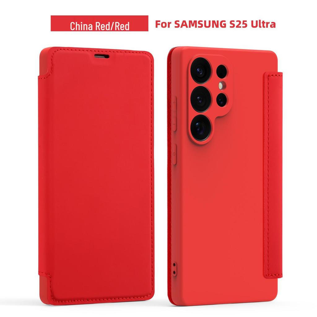 Samsung S25 Ultra/S24 Plus/S23 Leather Case: Imitation Liquid Skin, Solid Color, Card Slot, Precise Cutouts, Anti-Drop Protection