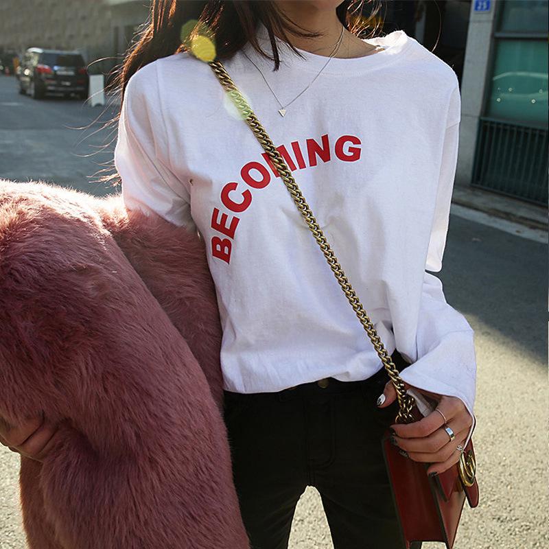 

Разнообразие вариантов. Новая осенняя корейская версия новой футболки с длинными рукавами для женщин, базовая рубашка, свободные студенческие топы для женщин M