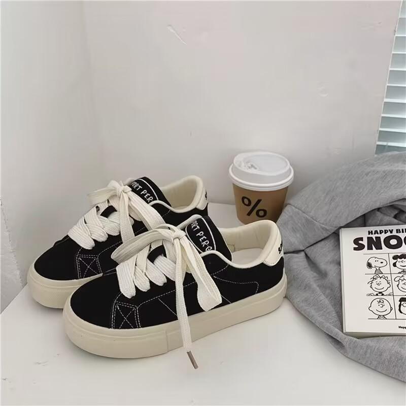 

Весна 2025 года, новые универсальные парусиновые туфли, женская спортивная обувь ins tide, матовая кожа, корейская версия, студенческие скейтборд-обувь Harajuku 39 чёрный