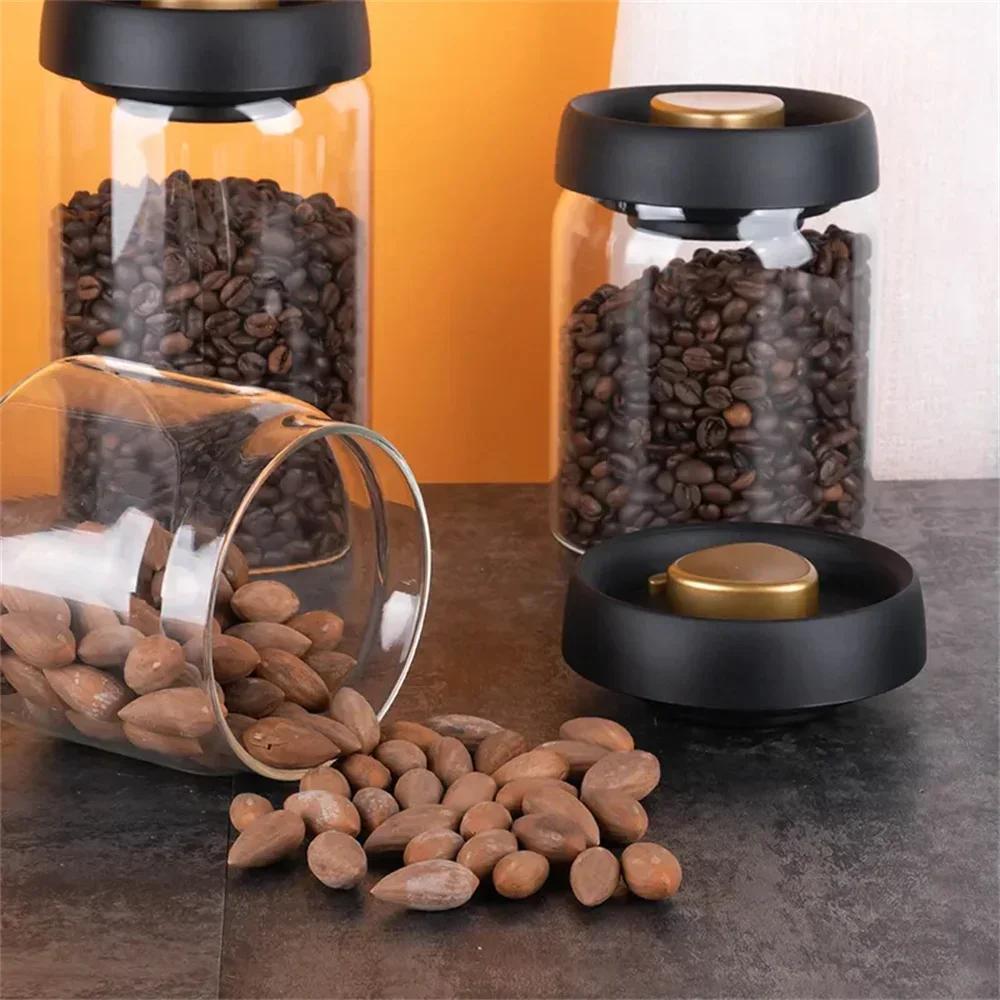 Transparent Glass Food Storage Jars, Vacuum Sealed Tank, Moisture-Proof,  Airtight Container, Coffee Beans, House