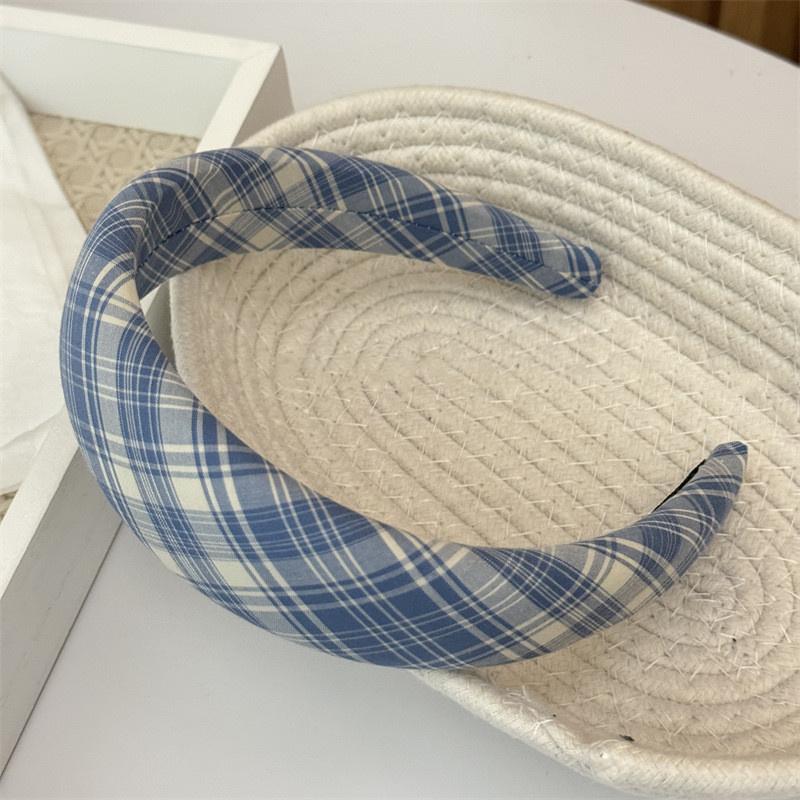 

Модная женская голубоватая клетчатая и полосатая повязка на голову с поролоновой подкладкой для леди, девушек, повседневные аксессуары для волос