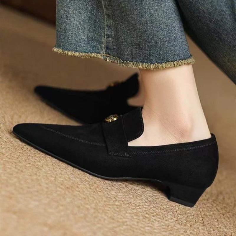 2025 Fashion Dress High Heels Retro Handmade Genuine Women's Pointed Toe Single Shoes Design Thick Heel Versatile Comfortable