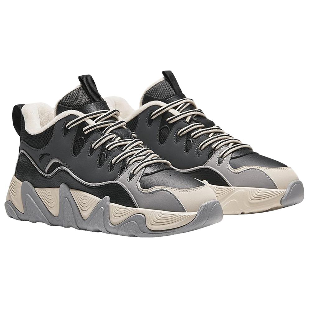 Anta Lifestyle Series Comfortable Fleece Warm Non-Slip Low-Top Sneakers Women Sneakers Black Gray Beige 922448916-4