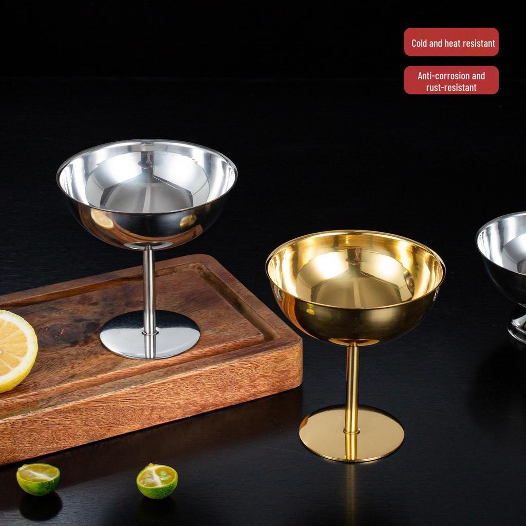 Korean Style 304 Stainless Steel Ice Cream Cup – Tall Stem Champagne Dessert Bowl
