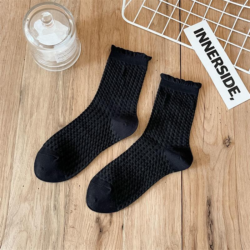 Female Summer Thin Pure Color Sweet Lace In The Tube Stack Socks