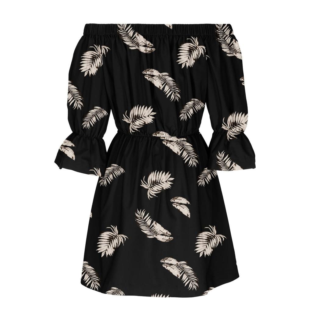 Lässiges, sexy A-Linien-Kleid für Damen mit einer Schulter und mittlerer Taille, bedruckt, Rüschenärmel