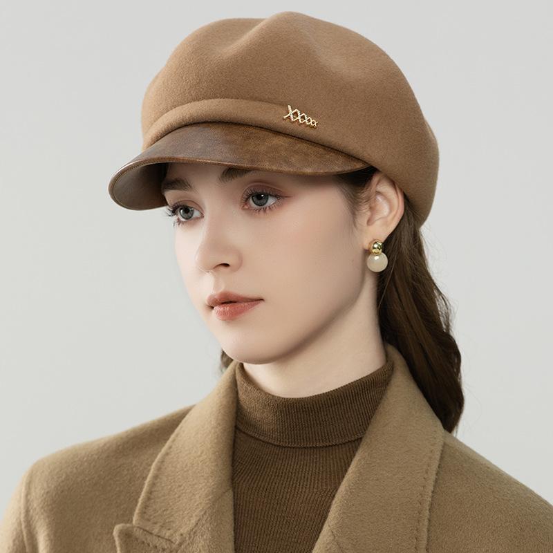 British Retro Beret Women's Wool Felt Hat Painter Hat Autumn and Winter Warm Forward Hat Octagonal Hat
