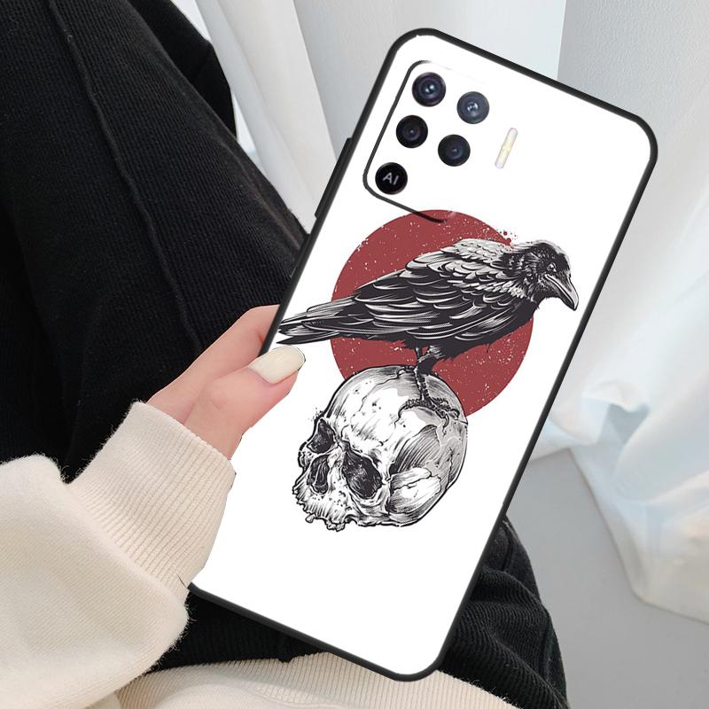 Crow Raven Dark Skull Case For OPPO A15 A16 A1K A54 A74 A94 A52 A72 A83 A91 A93 A53S A5 A9 A31 A53 2020 Cover