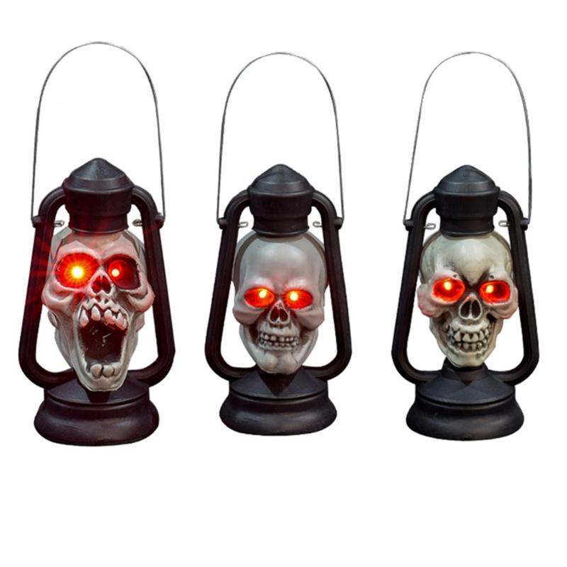 Retro Style Skull Head Light Handheld Skeleton Head Light Halloween Decoration With Handle For Home And Outdoor Parties