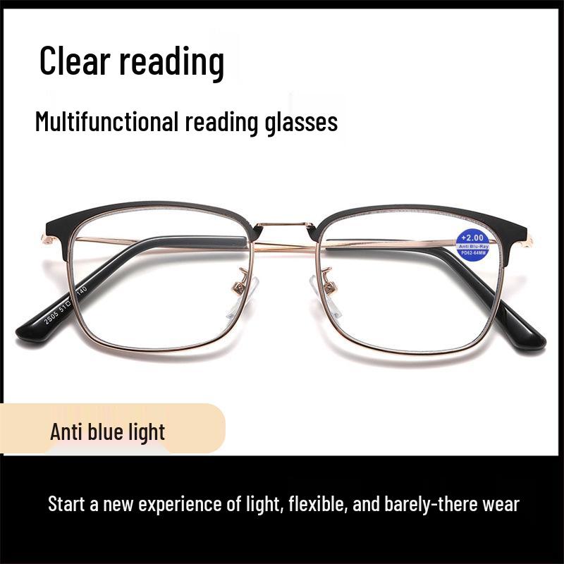 New Men's Anti-Blue Light Metal Reading Glasses - High Definition for Middle-aged and Elderly