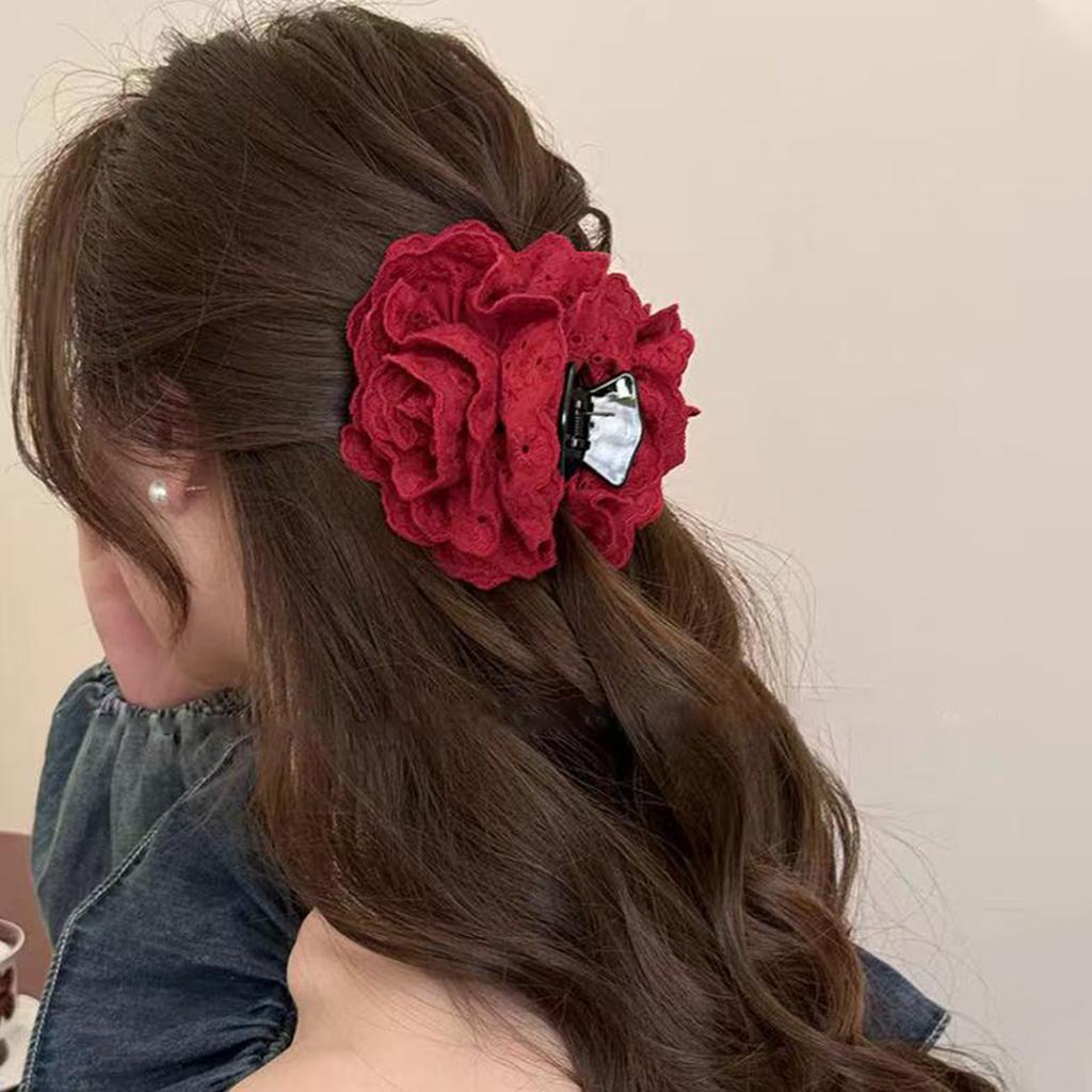 1pc Gentle Lace Rose Flower Hair Clip, Elegant French Hair Clip, Back of the Head Bun Shark Clip, Half-up Hair Clip