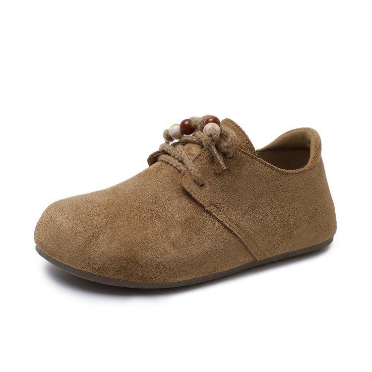 

Версия из мягкой кожи~ туфли Бокен на плоской подошве в ретро-стиле на шнуровке, женские матовые замшевые с внутренней высотой, с мелким вырезом, универсальные повседневные туфли 40 верблюд