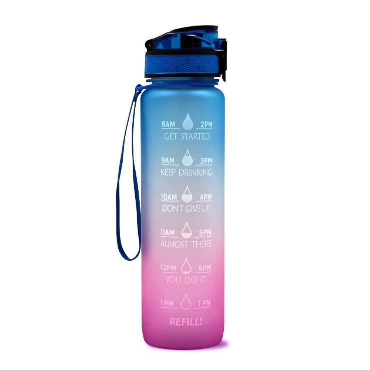 1L Gradient Frosted Travel Mug with Bounce Cover - 1000ml Space Cup, Large Capacity Student Water Bottle