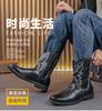 Western cowboy boots men's autumn breathable pointed short boots British style high-top leather shoes medium-top Martin boots trendy leather boots