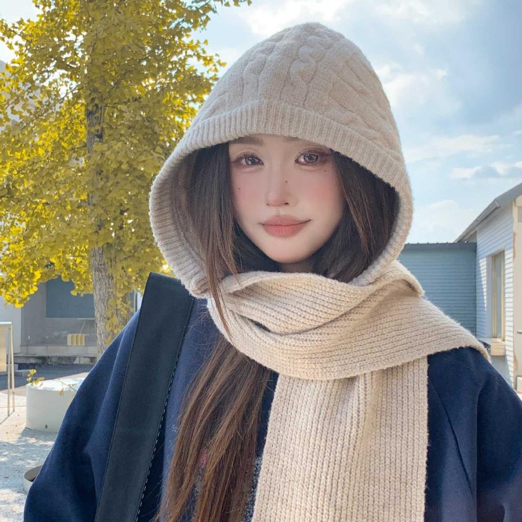 Adult Twist Balaclava Hat Autumn and Winter Knitted Hat Scarf Integrated Hat Face Protection Warm Pullover Hat