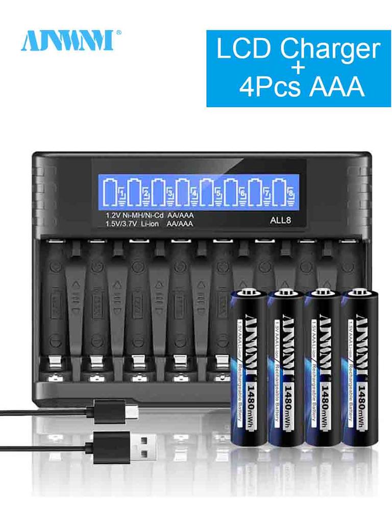 AJNWNM AAA 1480mWh Lii-ion rechargeable AAA battery AAA 1.5V 1.5volt original high capacity current batteries and charger